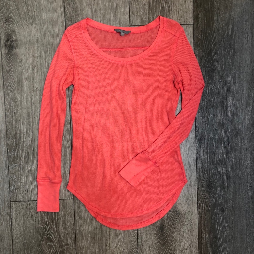 RUBBISH LONG SLEEVE WAFFLE KNIT OVER SIZED SHIRT CORAL SMALL